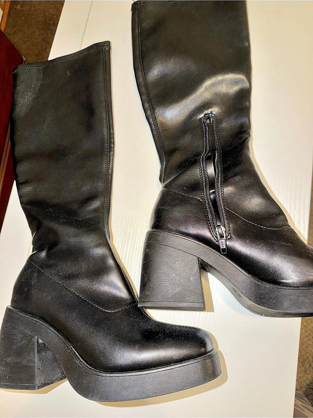 Women's Black Platform Heeled Boots size 6.5